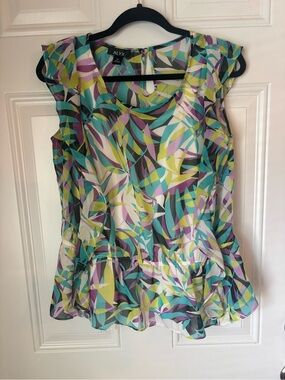 ALYX Multicolor Abstract Leaf-Print Ruffle Shell Top